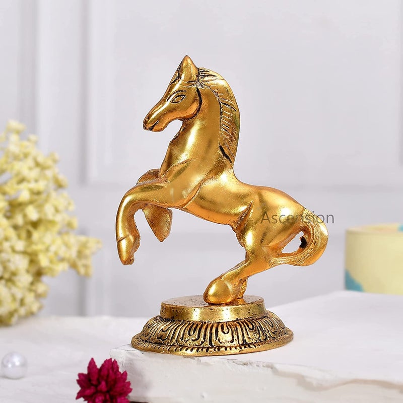 ascension Jumping Horse Animal Statue Idol & Figurine for Home Metal Showpiece for Home Office Living Room Vastu Wealth Income Decorative & Gifts Items (Golden) - Image 5