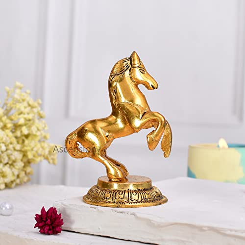 ascension Jumping Horse Animal Statue Idol & Figurine for Home Metal Showpiece for Home Office Living Room Vastu Wealth Income Decorative & Gifts Items (Golden) - Image 3