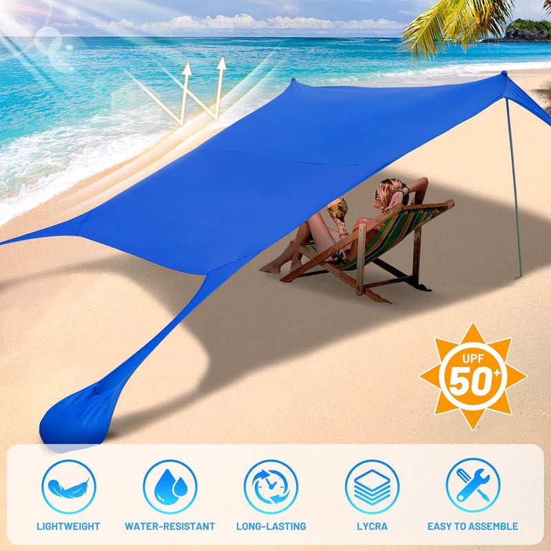 BOTINDO Family Beach Tent Canopy Sun Shade, Pop Up Grande Beach Tent Sun Shelter Stability 4 Poles with Portable Carry Bag Outdoor Shade for Fishing Backyard Camping (Blue, 10x10FT 4Pole) - Image 3