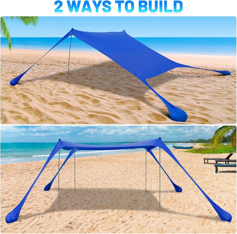 BOTINDO Family Beach Tent Canopy Sun Shade, Pop Up Grande Beach Tent Sun Shelter Stability 4 Poles with Portable Carry Bag Outdoor Shade for Fishing Backyard Camping (Blue, 10x10FT 4Pole) - Image 5