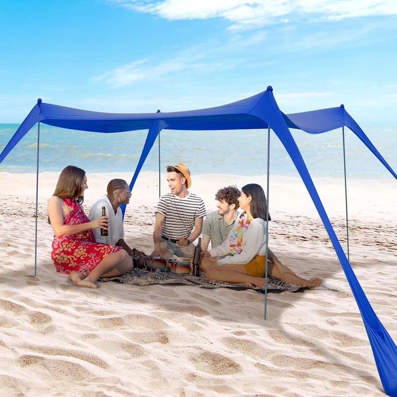BOTINDO Family Beach Tent Canopy Sun Shade, Pop Up Grande Beach Tent Sun Shelter Stability 4 Poles with Portable Carry Bag Outdoor Shade for Fishing Backyard Camping (Blue, 10x10FT 4Pole) - Image 1