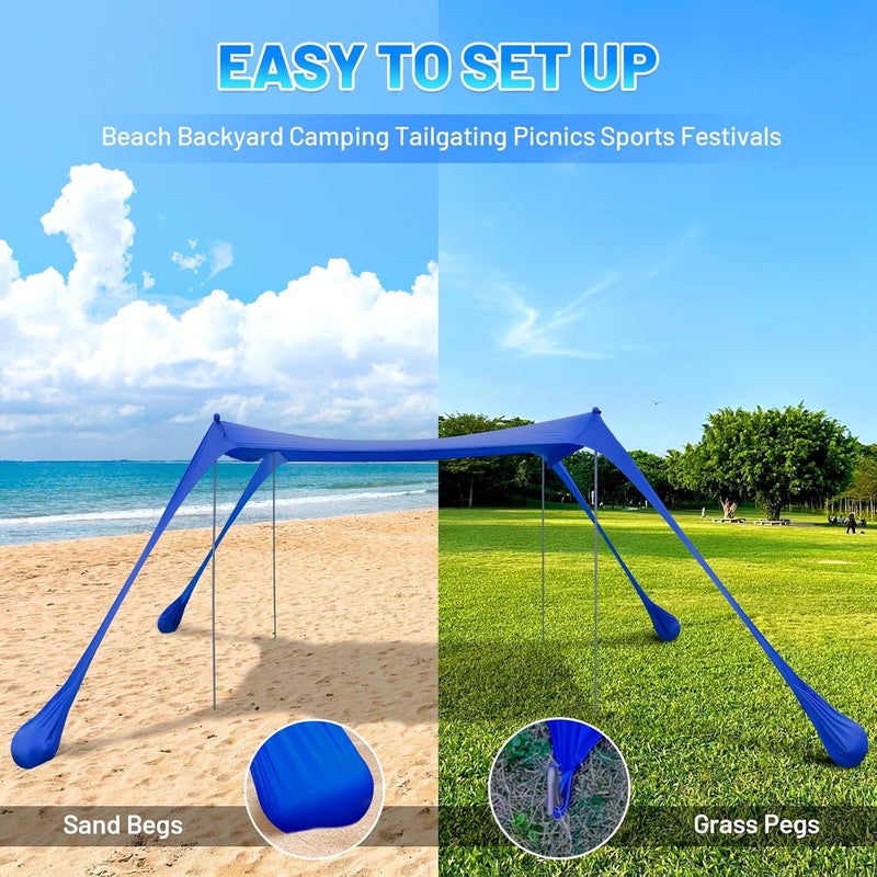 BOTINDO Family Beach Tent Canopy Sun Shade, Pop Up Grande Beach Tent Sun Shelter Stability 4 Poles with Portable Carry Bag Outdoor Shade for Fishing Backyard Camping (Blue, 10x10FT 4Pole) - Image 4
