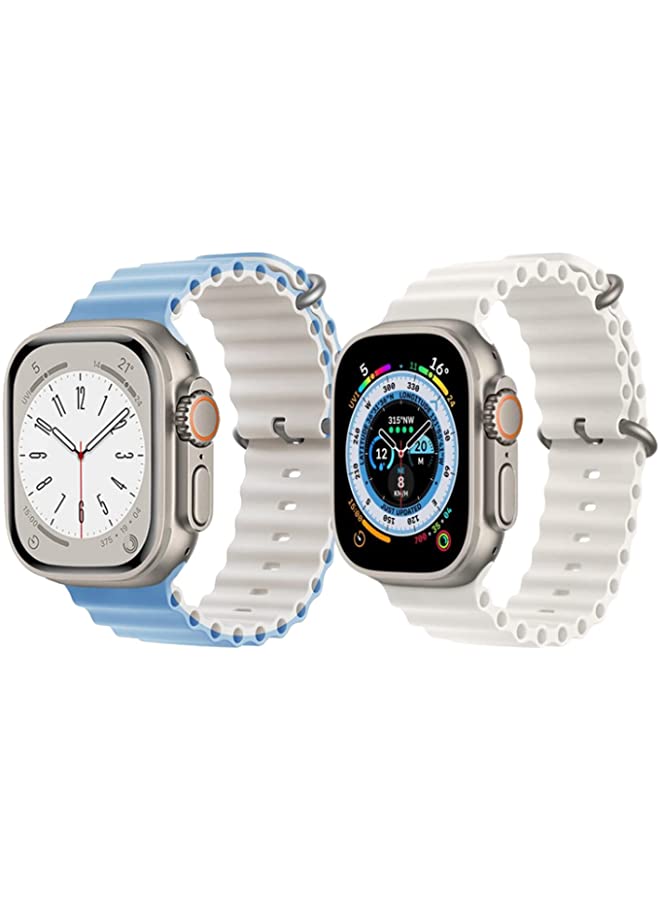 IAF Silicone Ocean Band Strap for Apple Watch Ultra 8 49mm Sky Blue/White Double Side Strap with White Single Color Strap Set of 2