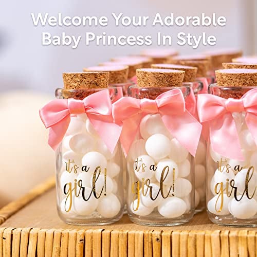 Ethisa Vintage 12 Pack It's a Girl Milk Glass Bottles with Ribbons and Stickers - Classy Baby Shower Favors for Guests and Table Centerpieces - Gender Reveal Girl Decorations - Baby Shower Candy Jar - Image 3
