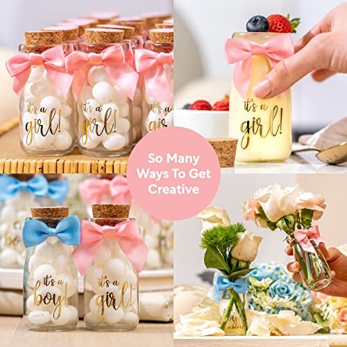 Ethisa Vintage 12 Pack It's a Girl Milk Glass Bottles with Ribbons and Stickers - Classy Baby Shower Favors for Guests and Table Centerpieces - Gender Reveal Girl Decorations - Baby Shower Candy Jar - Image 5