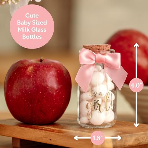 Ethisa Vintage 12 Pack It's a Girl Milk Glass Bottles with Ribbons and Stickers - Classy Baby Shower Favors for Guests and Table Centerpieces - Gender Reveal Girl Decorations - Baby Shower Candy Jar - Image 2