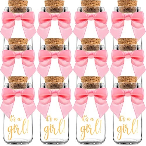 Ethisa Vintage 12 Pack It's a Girl Milk Glass Bottles with Ribbons and Stickers - Classy Baby Shower Favors for Guests and Table Centerpieces - Gender Reveal Girl Decorations - Baby Shower Candy Jar - Image 1