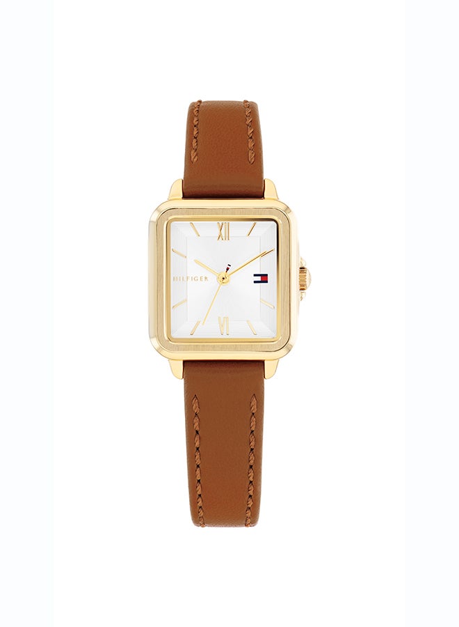 Tommy Hilfiger Women's Quartz Watch with Silver Dial and Tan Leather Strap - 1782859