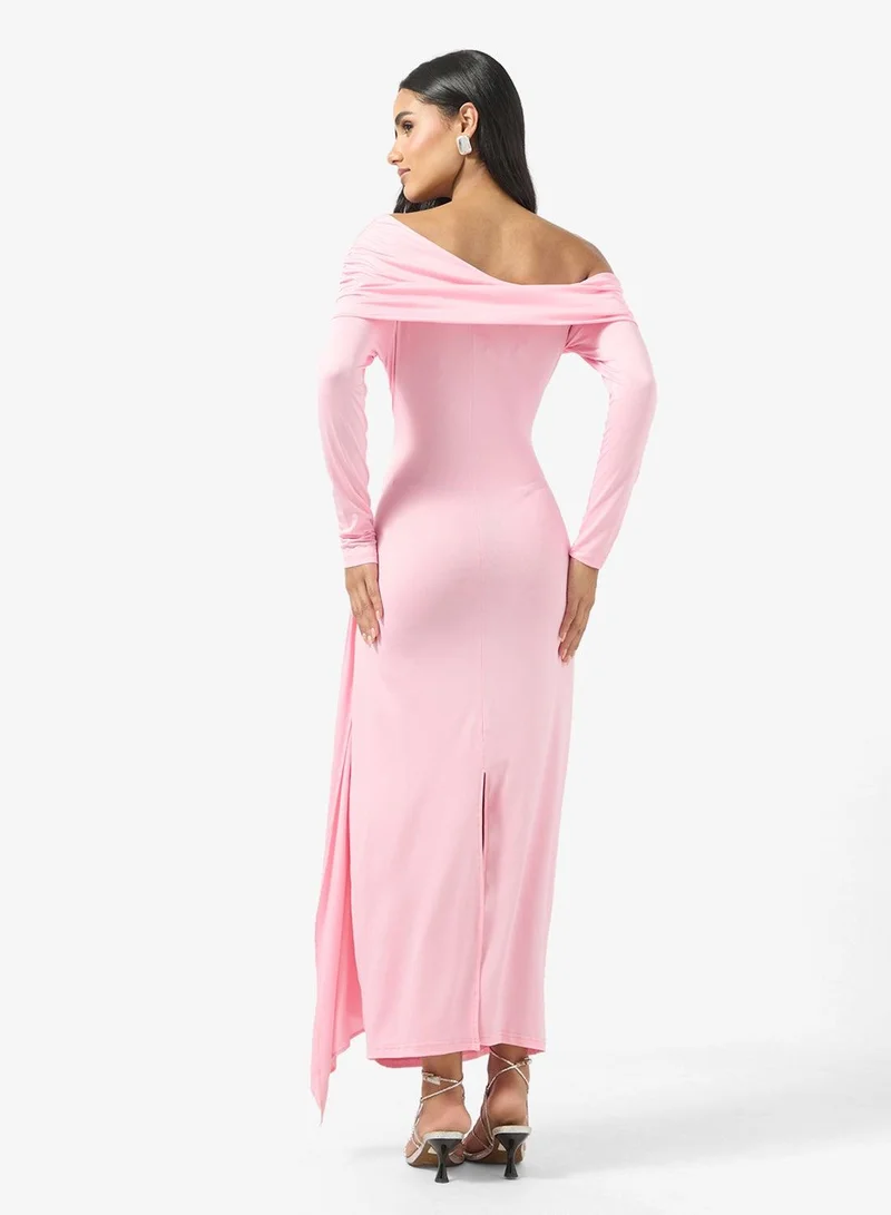Ginger One Shoulder Cape Sleeve Draped Bodycon Dress
