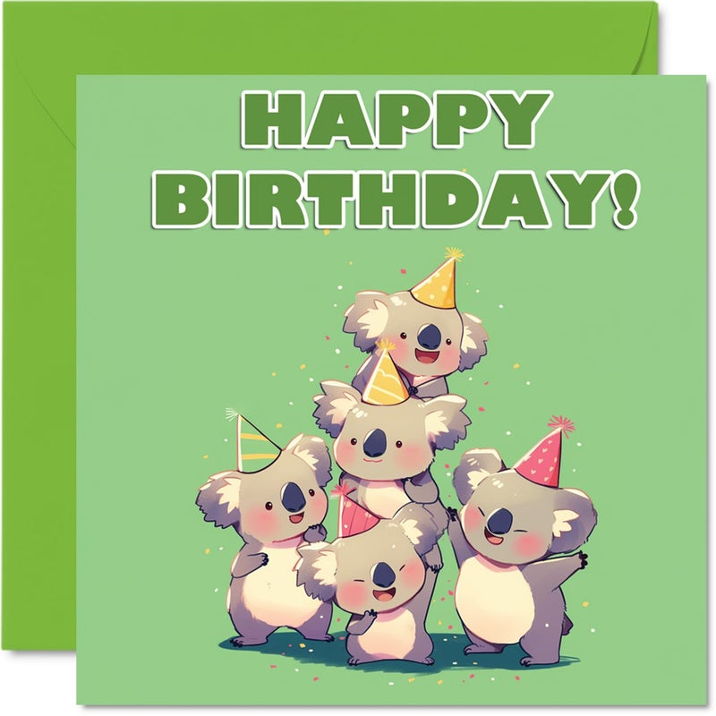 Stuff4 Koala Birthday Cards for Her Him - Party Animals Pyramid - Happy Birthday Card for Mom Dad Brother Sister Auntie Uncle Cousin Friend Family Colleague 5.7 x 5.7 Inch Bday Greeting Cards - Image 1