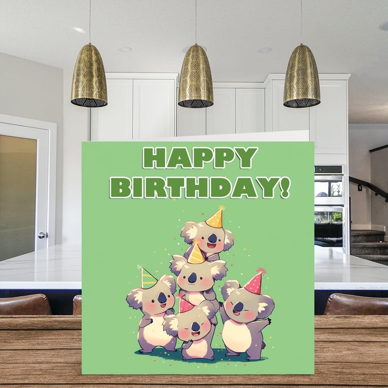 Stuff4 Koala Birthday Cards for Her Him - Party Animals Pyramid - Happy Birthday Card for Mom Dad Brother Sister Auntie Uncle Cousin Friend Family Colleague 5.7 x 5.7 Inch Bday Greeting Cards - Image 3