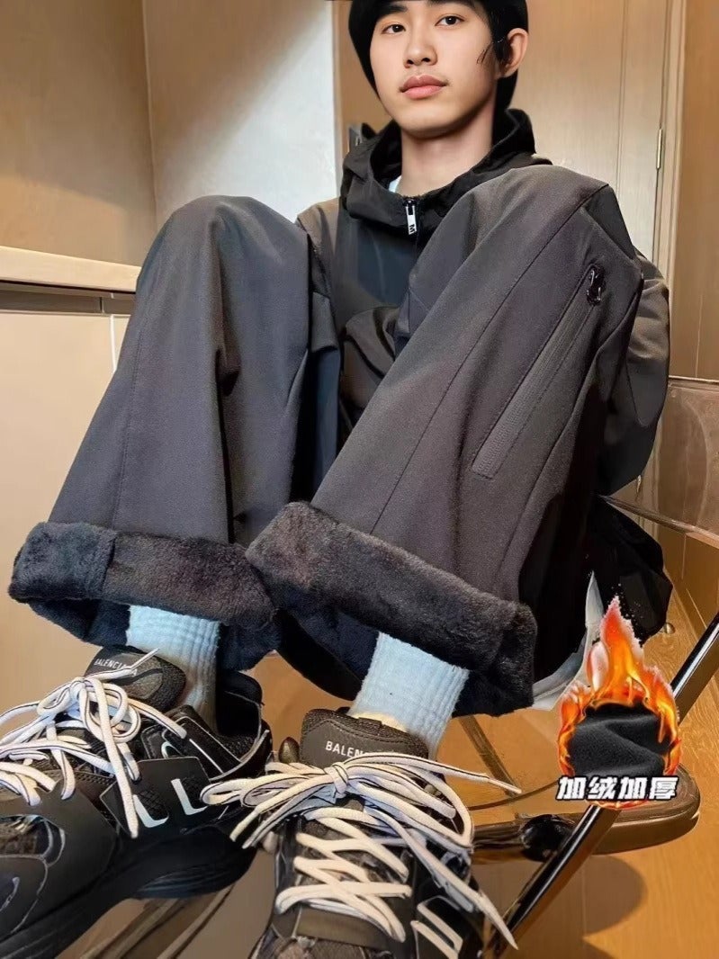 Qi Ta American Style Waterproof Cargo Pants for Spring Autumn Outdoor Tactical Straight Leg Fleece Lined Casual Trousers - Image 3