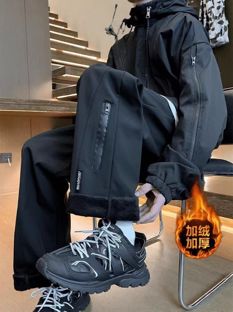 Qi Ta American Style Waterproof Cargo Pants for Spring Autumn Outdoor Tactical Straight Leg Fleece Lined Casual Trousers - Image 5