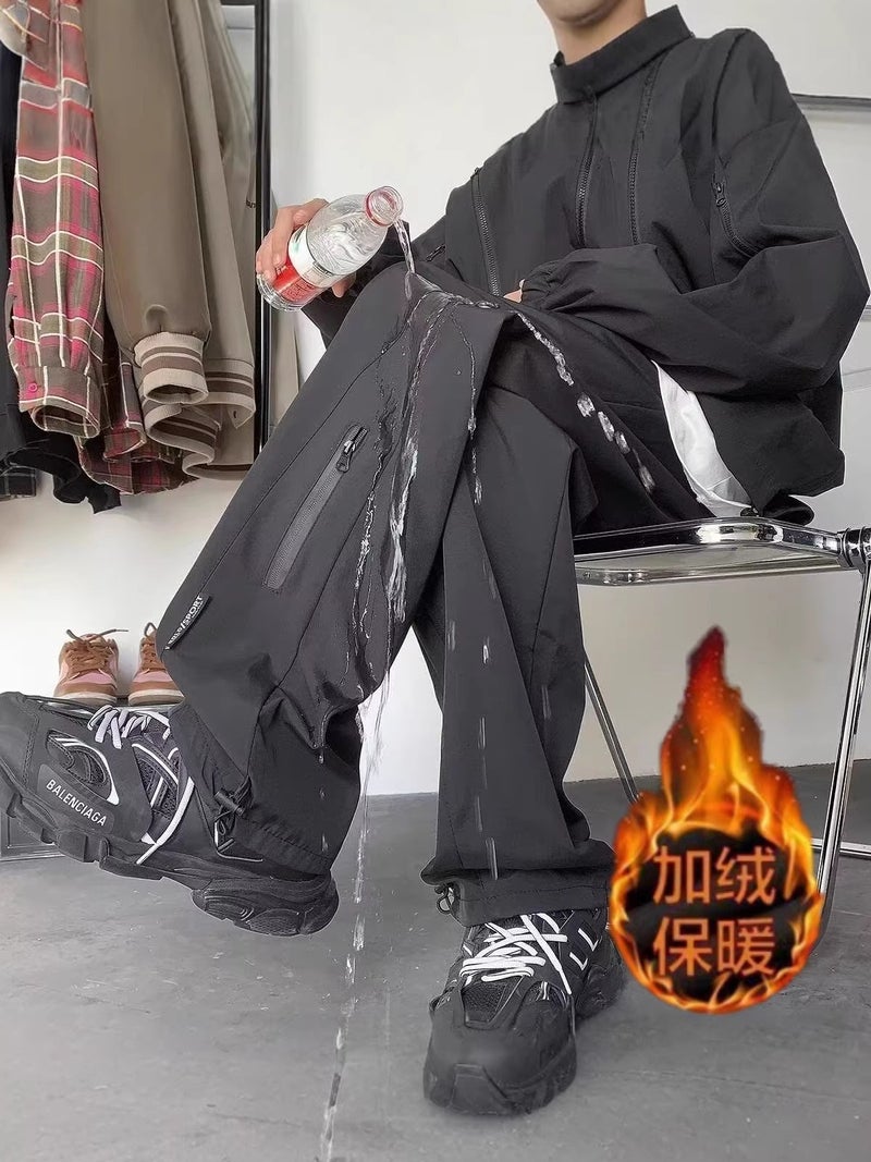 Qi Ta American Style Waterproof Cargo Pants for Spring Autumn Outdoor Tactical Straight Leg Fleece Lined Casual Trousers - Image 2