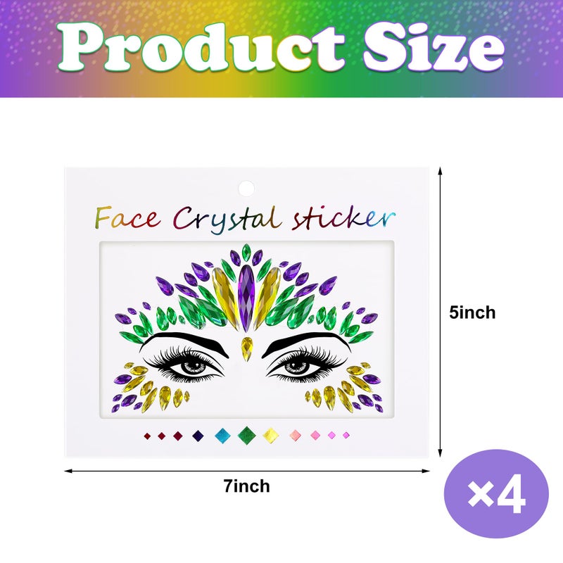 Wehhbtye 4 Set Mardi Gras Face Jewels Stickers, Self-Adhesive Mardi Gras Eye Gems Sticker, Glitter Face Crystals Decoration for Women Party Costume Cosplay Makeup Dress-up Decor - Image 2