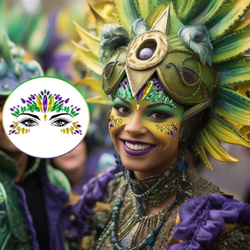 Wehhbtye 4 Set Mardi Gras Face Jewels Stickers, Self-Adhesive Mardi Gras Eye Gems Sticker, Glitter Face Crystals Decoration for Women Party Costume Cosplay Makeup Dress-up Decor - Image 3