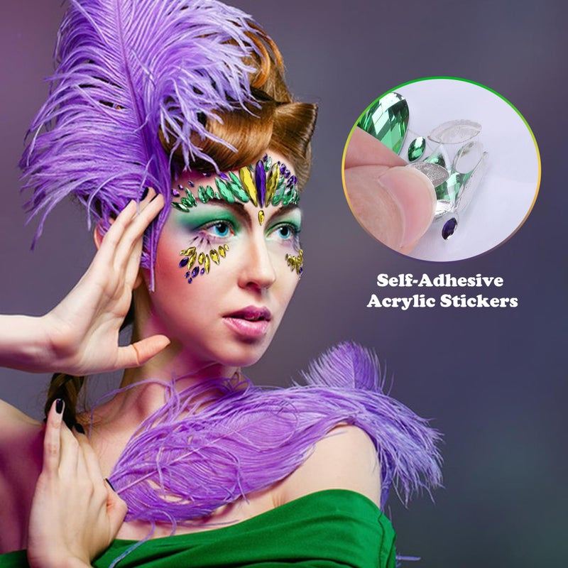 Wehhbtye 4 Set Mardi Gras Face Jewels Stickers, Self-Adhesive Mardi Gras Eye Gems Sticker, Glitter Face Crystals Decoration for Women Party Costume Cosplay Makeup Dress-up Decor - Image 4