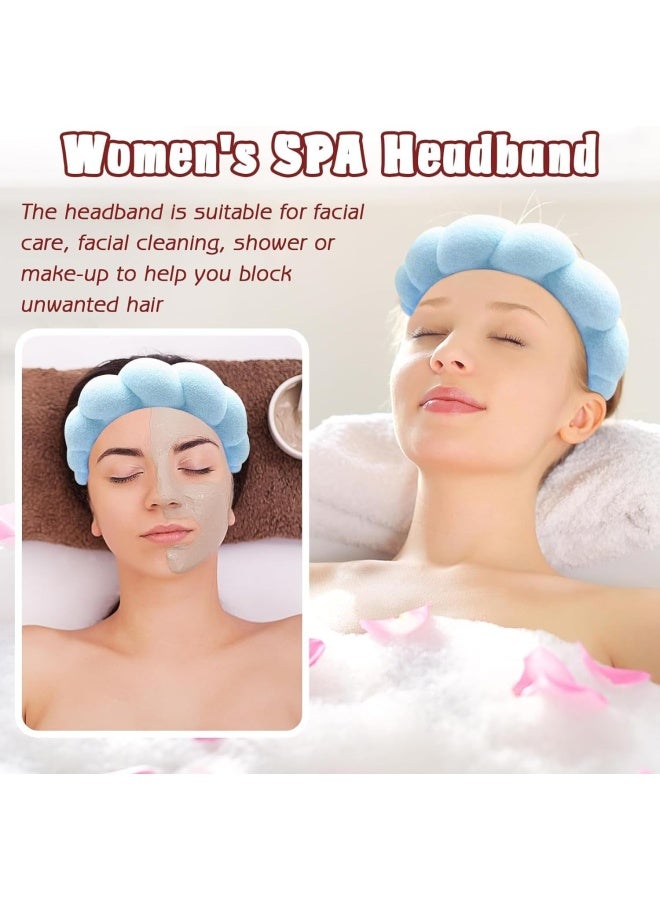 Premify Spa Sponge Headbands & 2 Wristbands Set For Women & Girls, Makeup Removal Headband & Terry Towel Cloth Fabric Hair Band For Washing Face, Skincare (Blue) - Image 3