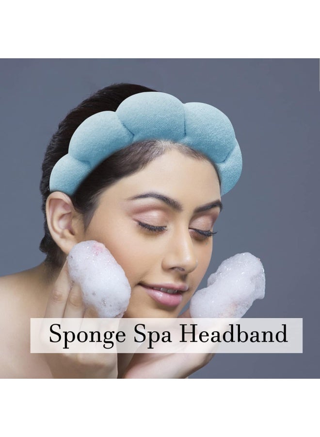 Premify Spa Sponge Headbands & 2 Wristbands Set For Women & Girls, Makeup Removal Headband & Terry Towel Cloth Fabric Hair Band For Washing Face, Skincare (Blue) - Image 5