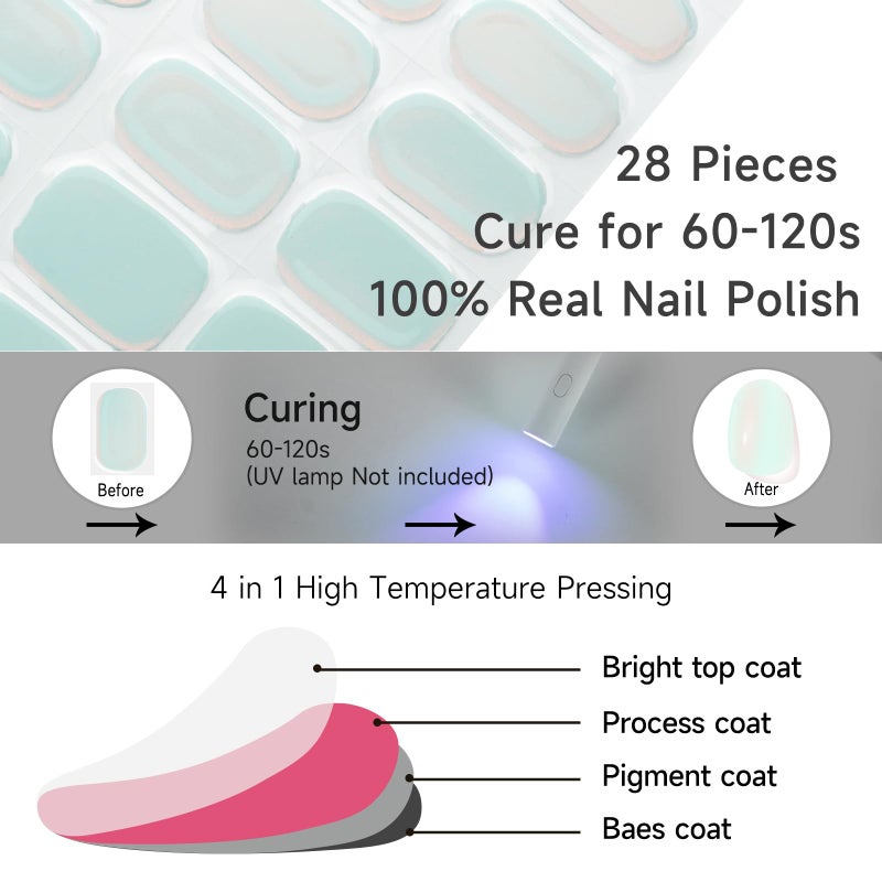 DUKASOU Semi Cured Gel Nail Strips, Sunset | 28 pcs Gel Nail Strips Work with Any UV Lamp, Salon Quality UV Nails Stickers, Easy to Apply for Home Nails DIY - Image 3