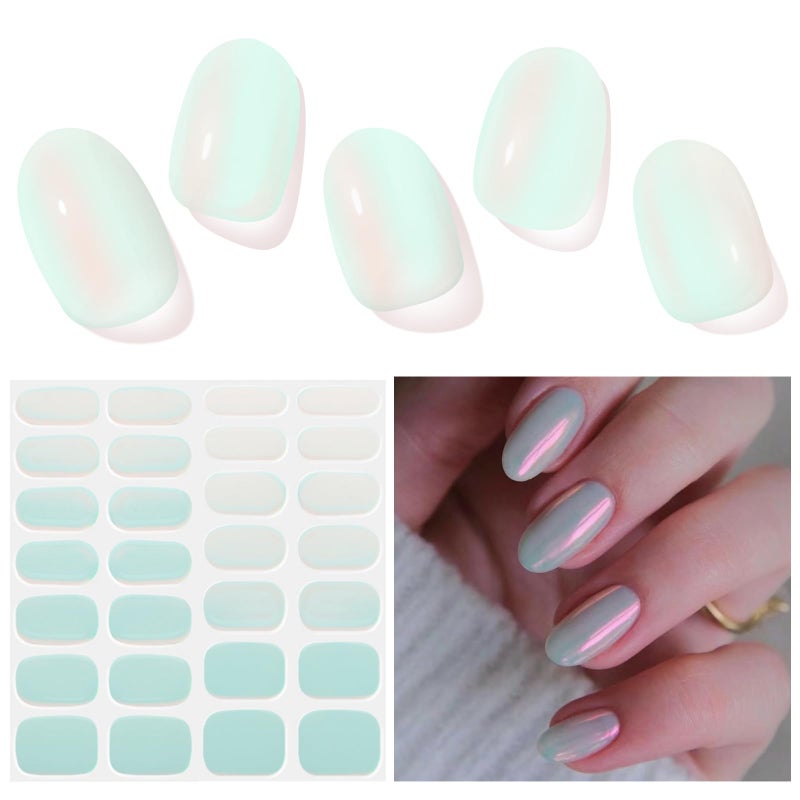 DUKASOU Semi Cured Gel Nail Strips, Sunset | 28 pcs Gel Nail Strips Work with Any UV Lamp, Salon Quality UV Nails Stickers, Easy to Apply for Home Nails DIY - Image 1