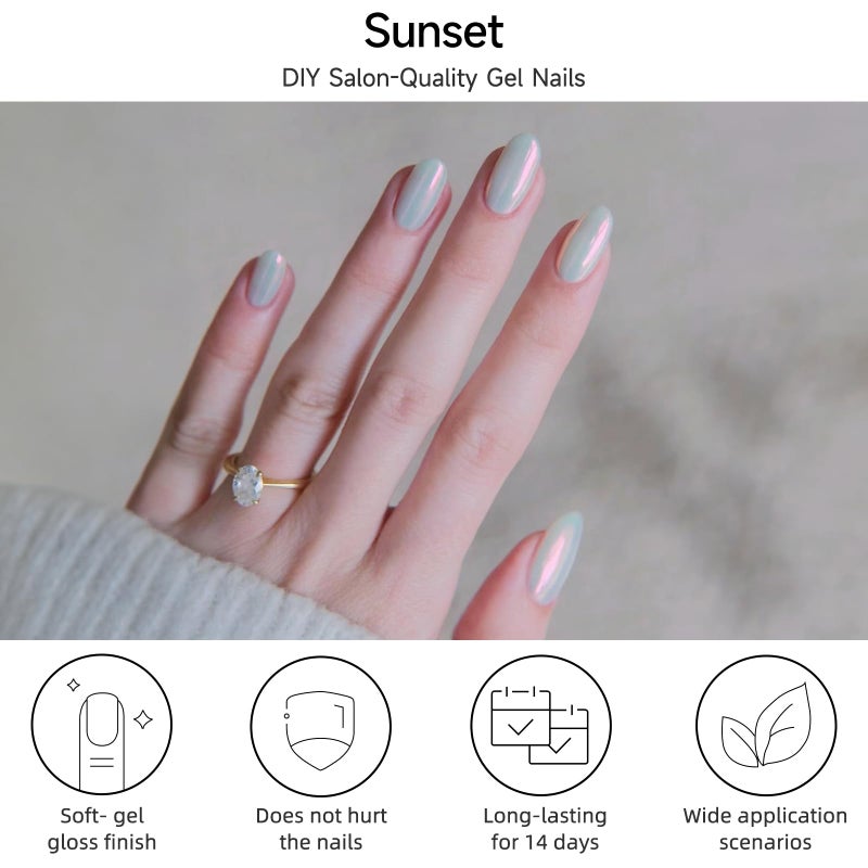 DUKASOU Semi Cured Gel Nail Strips, Sunset | 28 pcs Gel Nail Strips Work with Any UV Lamp, Salon Quality UV Nails Stickers, Easy to Apply for Home Nails DIY - Image 2