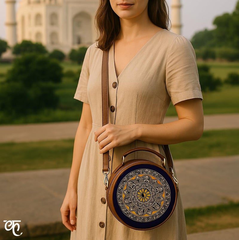 Kalankit Sling Bags For Women | Birthday Gifts, Stylish Round Sling Bag For Woman | Crossbody Bags For Girls, Mandala Art Side Bag, Blue, Rakhi Gift For Sister - Image 5