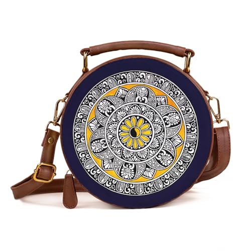 Kalankit Sling Bags For Women | Birthday Gifts, Stylish Round Sling Bag For Woman | Crossbody Bags For Girls, Mandala Art Side Bag, Blue, Rakhi Gift For Sister - Image 1