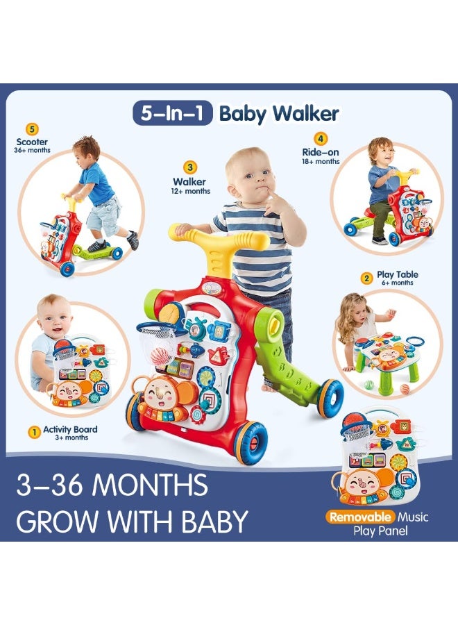 VATOS 5-in-1 Baby Walker, Sitting and Standing Walker, Assembly as a Scooter, Balance Bike, Push Walker, Activity Table, Detachable Panel, Push Walkers Toy with Music for Toddlers - Image 2