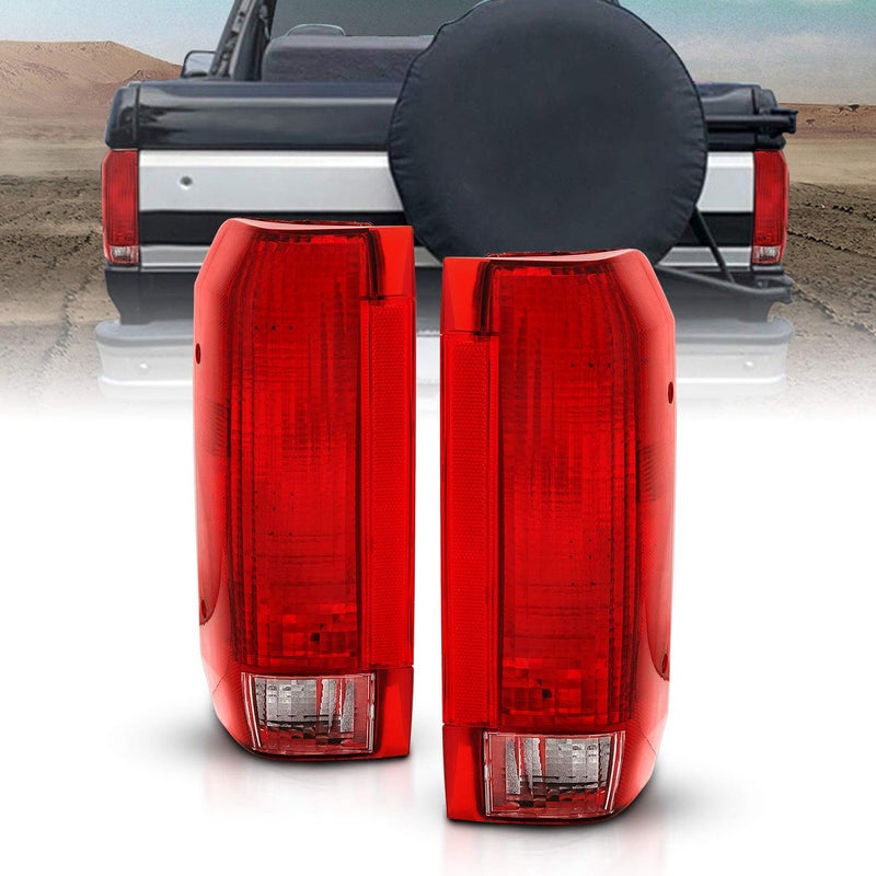 AmeriLite Red Replacement Tail Light Assembly Set for Ford Bronco F150 F250 F350 Styleside Pickup Driver and Passenger Side