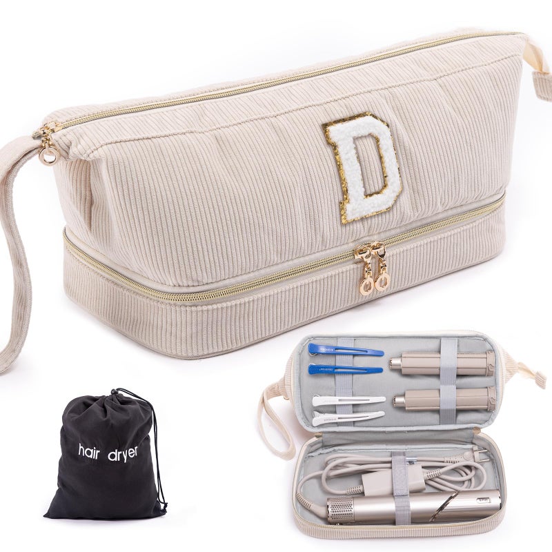 ELCUPA Initial Personalized Hair Dryer CaseDoubleLayer Hair Tools Travel Carrying Case for Shark FlexStyle with Hair Dryer Bag Hair Air Wrap Dryer Case Flat Curling Iron Travel Organizer Gift - Image 2