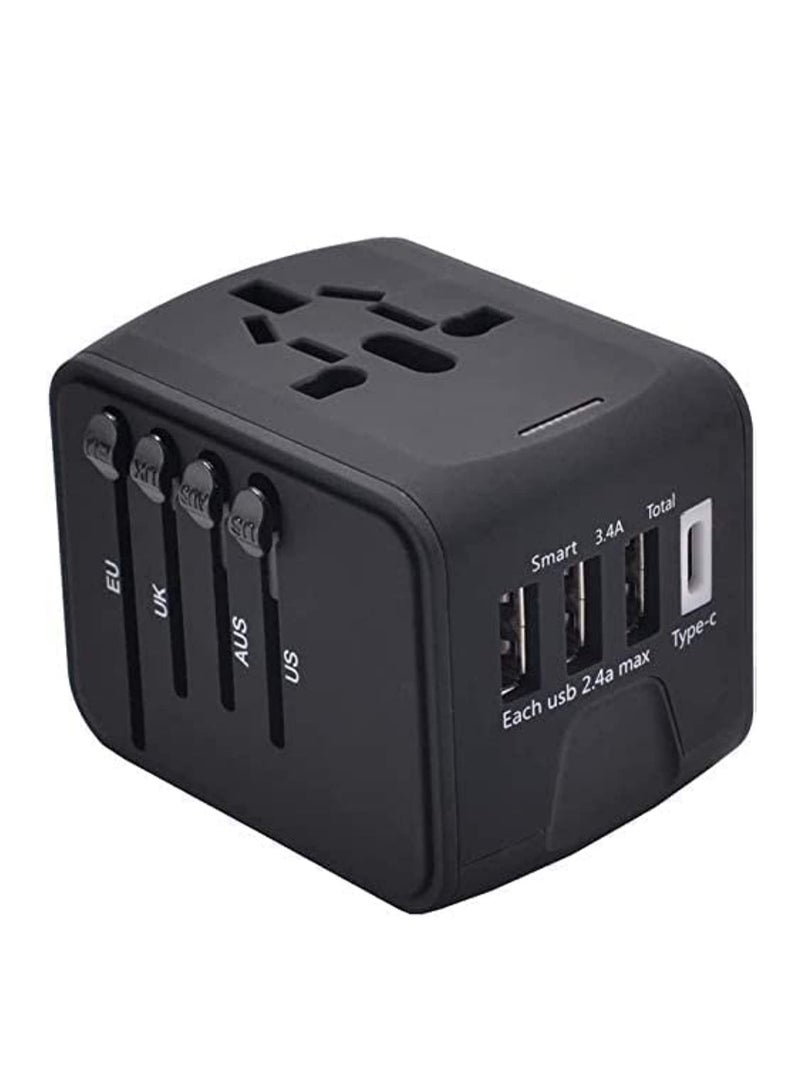 Universal International Travel Power Adapter with 3 USB + 1 Type C Charging Ports, European Adapter, Worldwide AC Outlet Plugs Adapters for Europe, UK, US, AU - Image 1