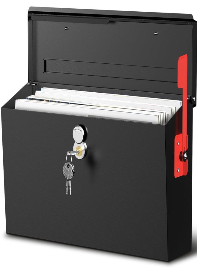 Profasion Wall Mount Mailbox for Outside with Flag, Locking Mailbox Wall Mounted, Galvanized Steel Rustproof Metal Mailbox, Large Capacity Mail Box, Modern Post Box for House Outside, Black, 15.9''x9.6''x5.2'' - Image 1