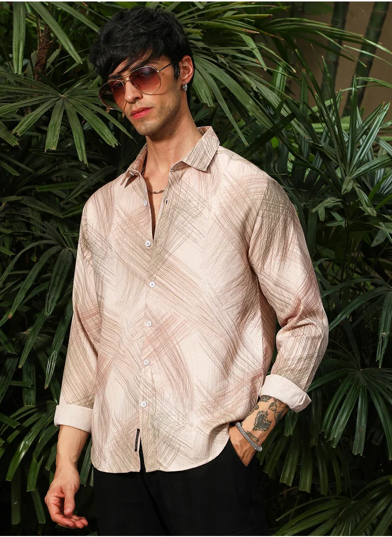 كامبوس سوترا Campus Sutra Men's Ecru Beige Soft-Brushed Shirt For Casual Wear | Spread Collar | Long Sleeve | Button Closure | Shirt Crafted With Comfort Fit For Everyday Wear