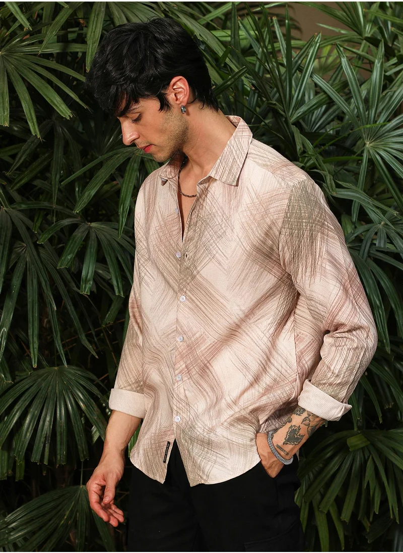 كامبوس سوترا Campus Sutra Men's Ecru Beige Soft-Brushed Shirt For Casual Wear | Spread Collar | Long Sleeve | Button Closure | Shirt Crafted With Comfort Fit For Everyday Wear