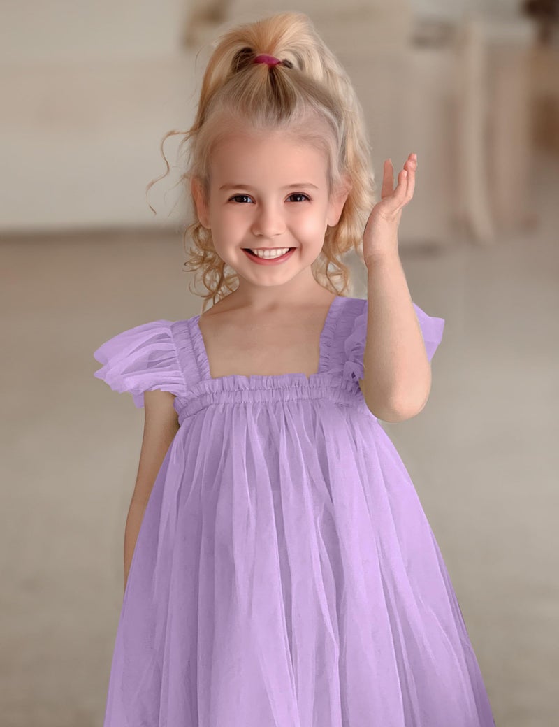 ANHDM Baby Girl First Birthday Outfit Cake Smash Short Sleeve Tulle Dresses 1st Birthday Dress with Flower Headband, Violet, 12 Months=Tag 90 - Image 2