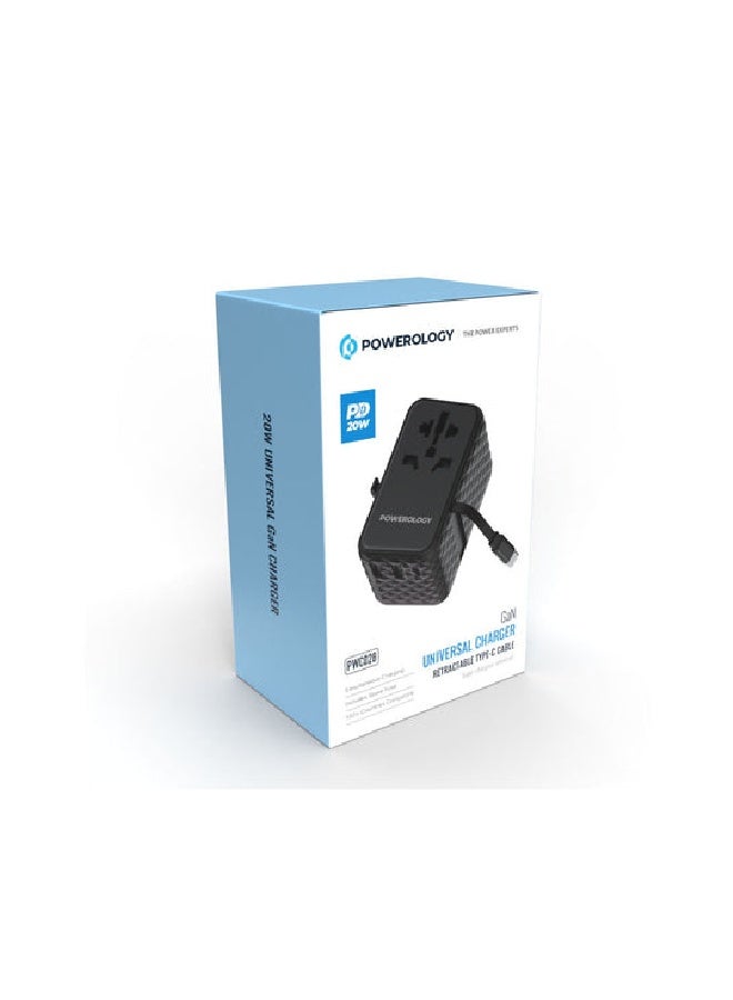 Powerology GaN 20W PD Universal Adapter Retractable, Simultaneous Charging - Image 1
