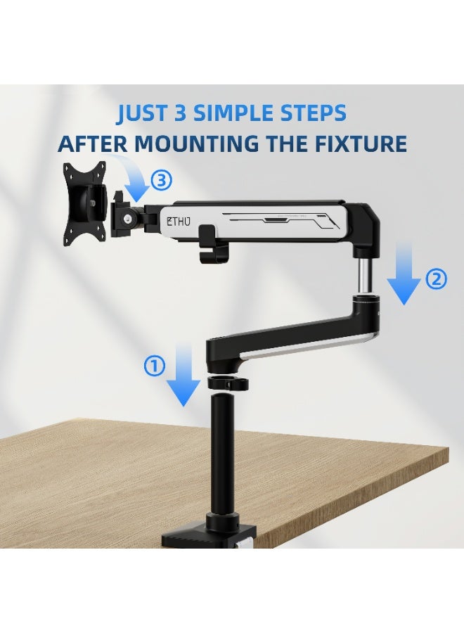 ETHU 2-14KG Heavy Duty Monitor Mount with Extension Arm, Height Adjustment & Tilt Gas Spring Monitor Stand, VESA 75x75/100x100 Desk Mount with Dual Installation Options for 17-40 inch Screens, Black & White - Image 2