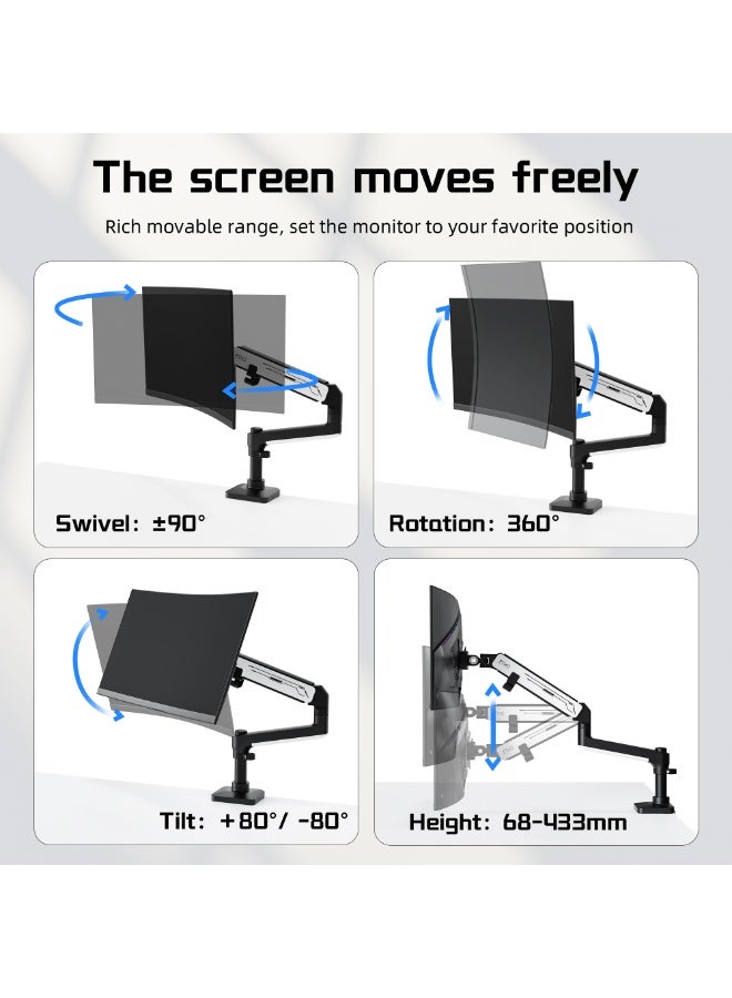 ETHU 2-14KG Heavy Duty Monitor Mount with Extension Arm, Height Adjustment & Tilt Gas Spring Monitor Stand, VESA 75x75/100x100 Desk Mount with Dual Installation Options for 17-40 inch Screens, Black & White - Image 4