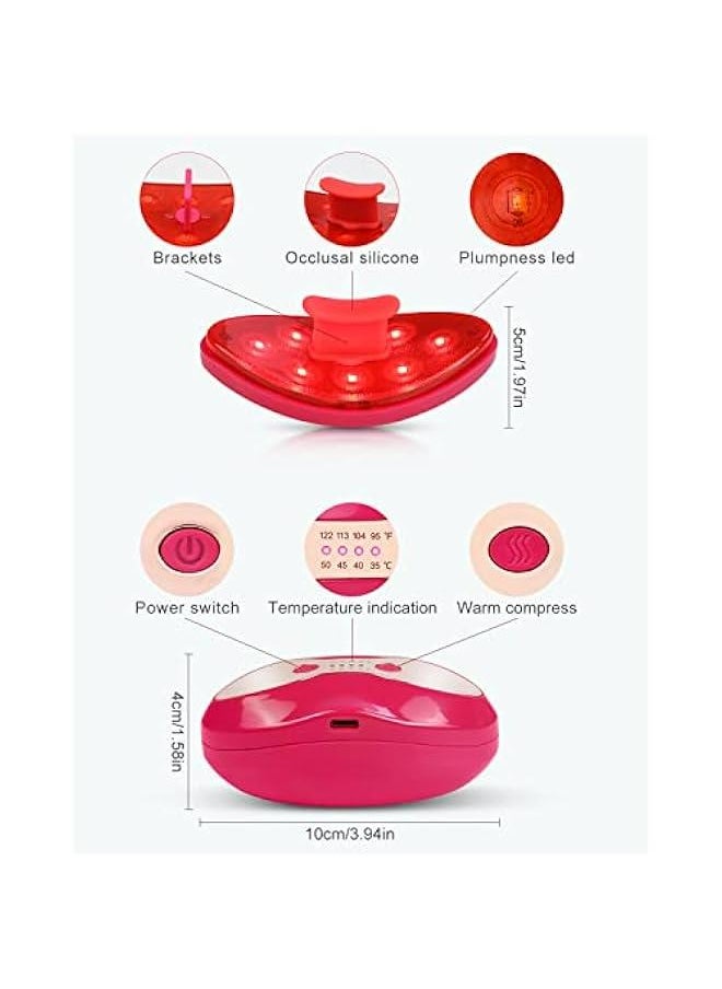 Red Light Device, 2 in 1 Lip and Eye Care Tool with Heated for Anti-Aging, Smooth Lip Wrinkles, Lip Plumper and Reduce Dark Circles,4 Levels Heating Temps, Red