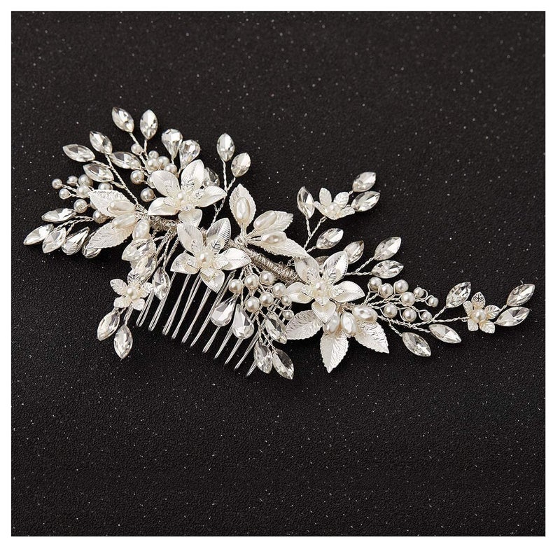 SWEETV Handmade Wedding Hair CombPearl Flower Bridal Hair Clip Hair Accessories for Women Wedding