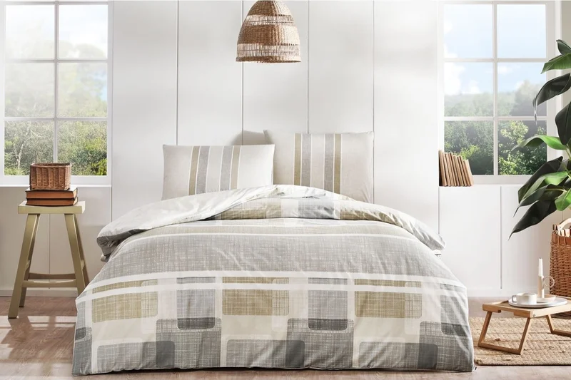 تي اي Domino Brown Double Ranfonce Duvet Cover Set