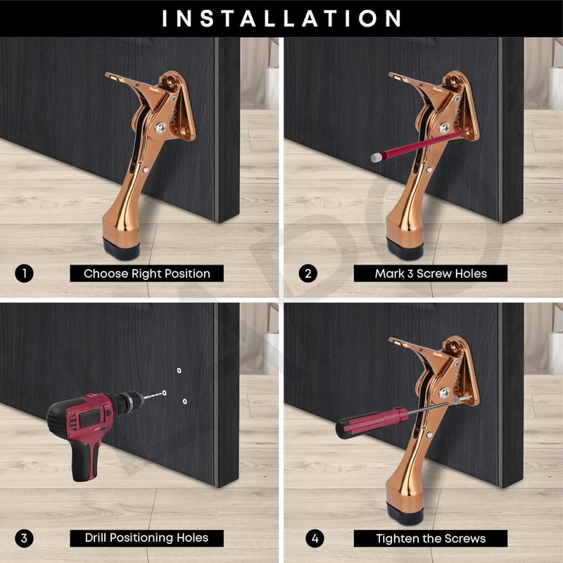 LAPO Lapo 5 Inches Kickdown Door Stopper Adjustable Height Slip Resistant Wooden Metal Door Stop Rubber Scratch Free Door Stop Heavy Duty Hinge Easy to Set Down Up 138Cm Rose Gold Finish  - Image 4