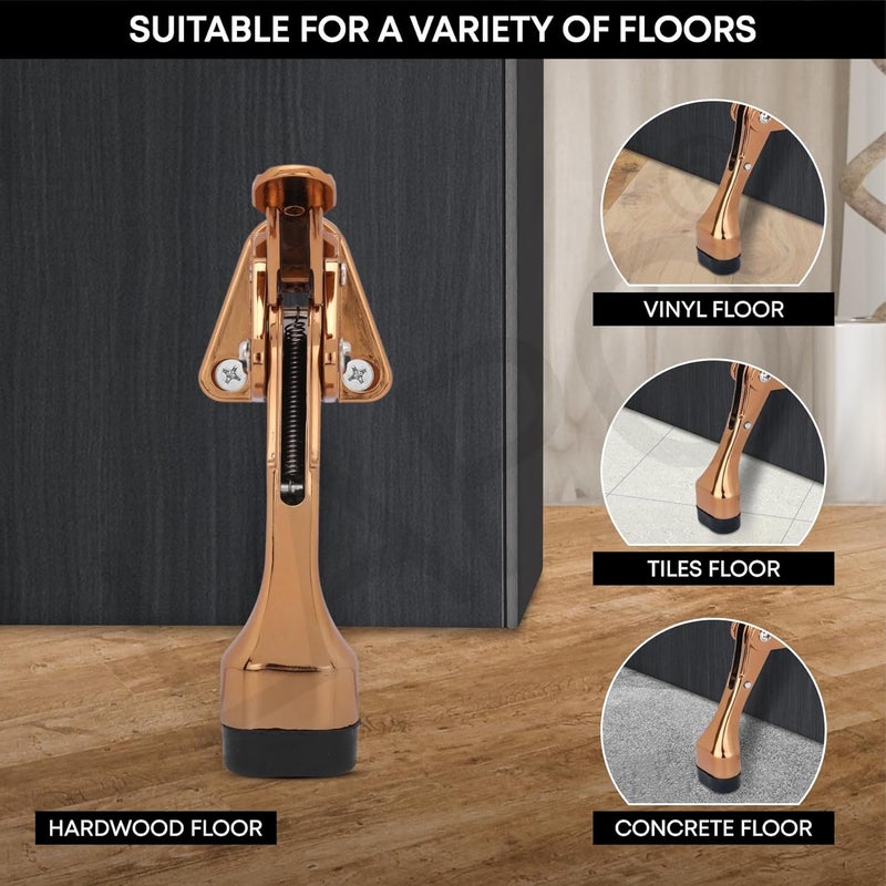 LAPO Lapo 5 Inches Kickdown Door Stopper Adjustable Height Slip Resistant Wooden Metal Door Stop Rubber Scratch Free Door Stop Heavy Duty Hinge Easy to Set Down Up 138Cm Rose Gold Finish  - Image 3