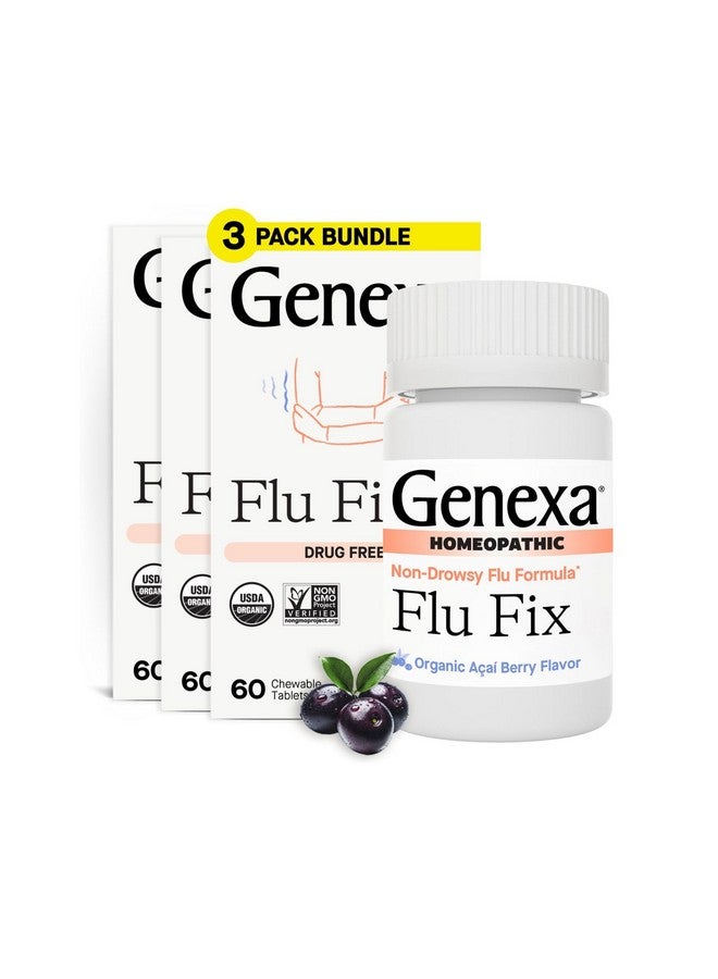 Genexa Genexa Flu Fix | Multi-Symptom Flu Remedy for Kids & Adults | Delicious Organic Acai Berry Flavor | Certified Organic & Non-GMO | Homeopathic Remedy Made Clean | 180 Chewable Tablets (3 Pack)  - Image 1