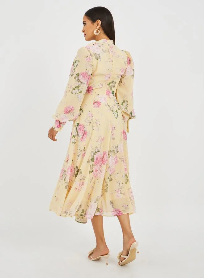 Styli Floral Chiffon Midi Dress