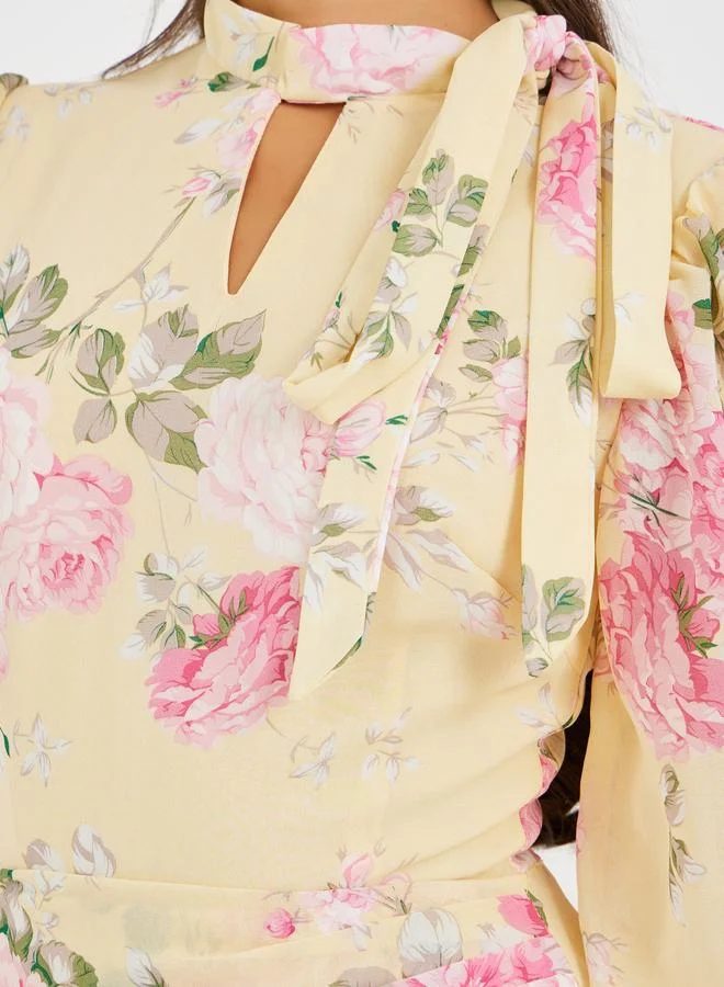 Styli Floral Chiffon Midi Dress