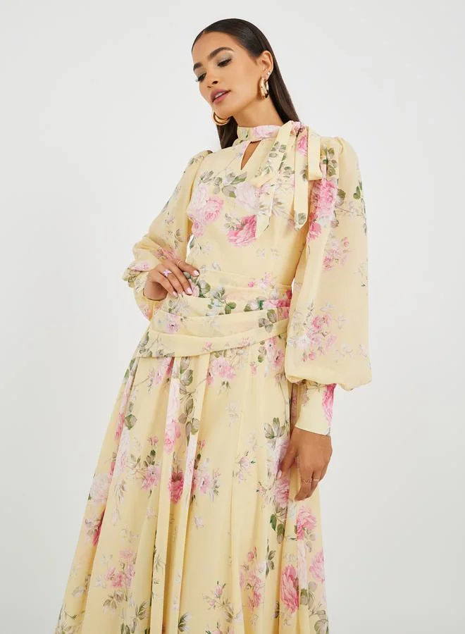 Styli Floral Chiffon Midi Dress
