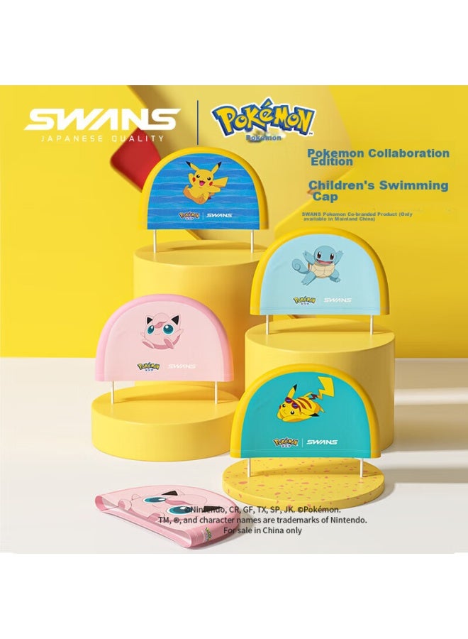 Speed Vision Swans Children's Swim Cap Fabric Ear Protection Comfortable Waterproof Long Hair Special Pikachu Blue 104 - Image 1