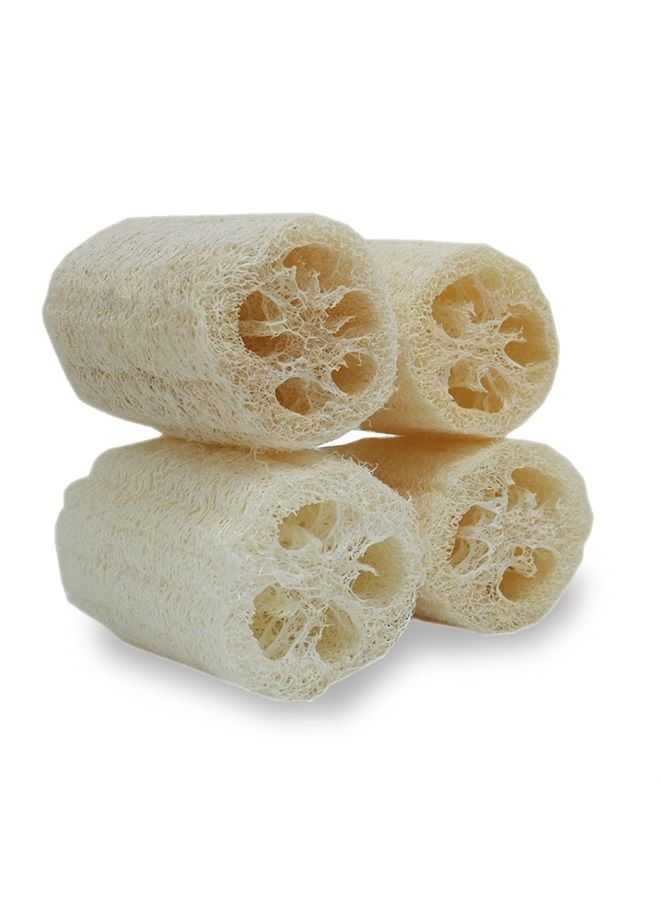 pisdoplop 4" Natural Loofah Exfoliating Body Sponge Scrubber for Skin Care in Bath Spa Shower Pack of 4 - Image 1